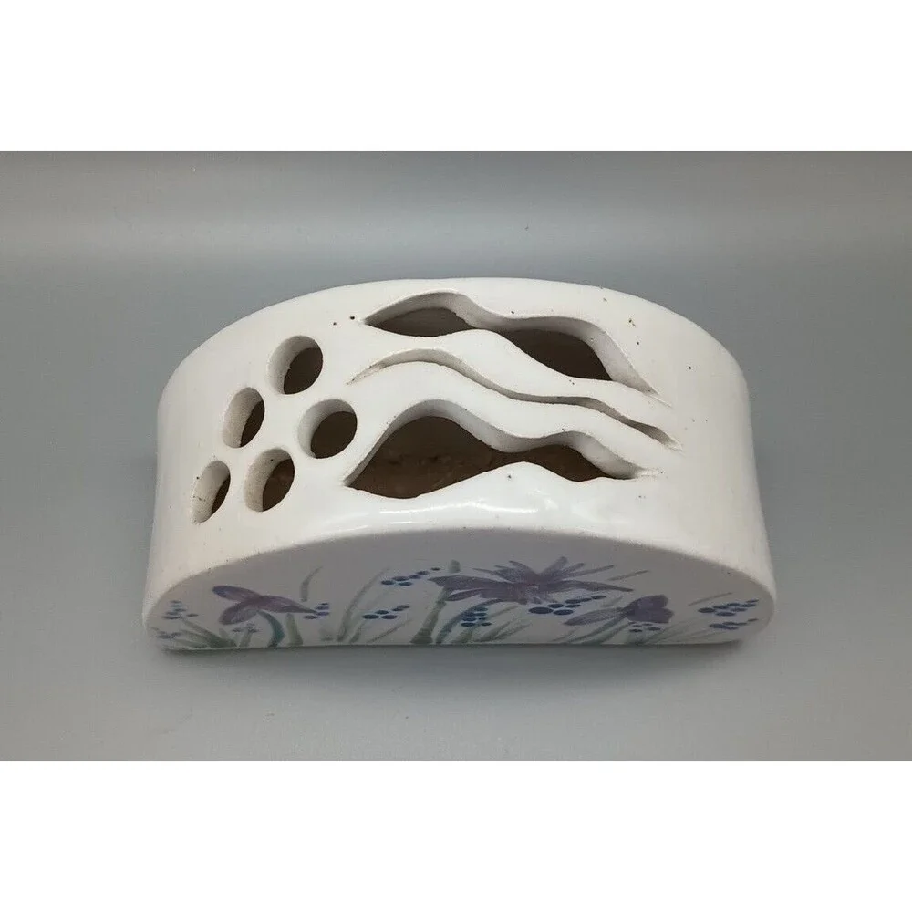 Ceramic Art Piece Vase Hand Thrown Painted Iris Floral Arrangement